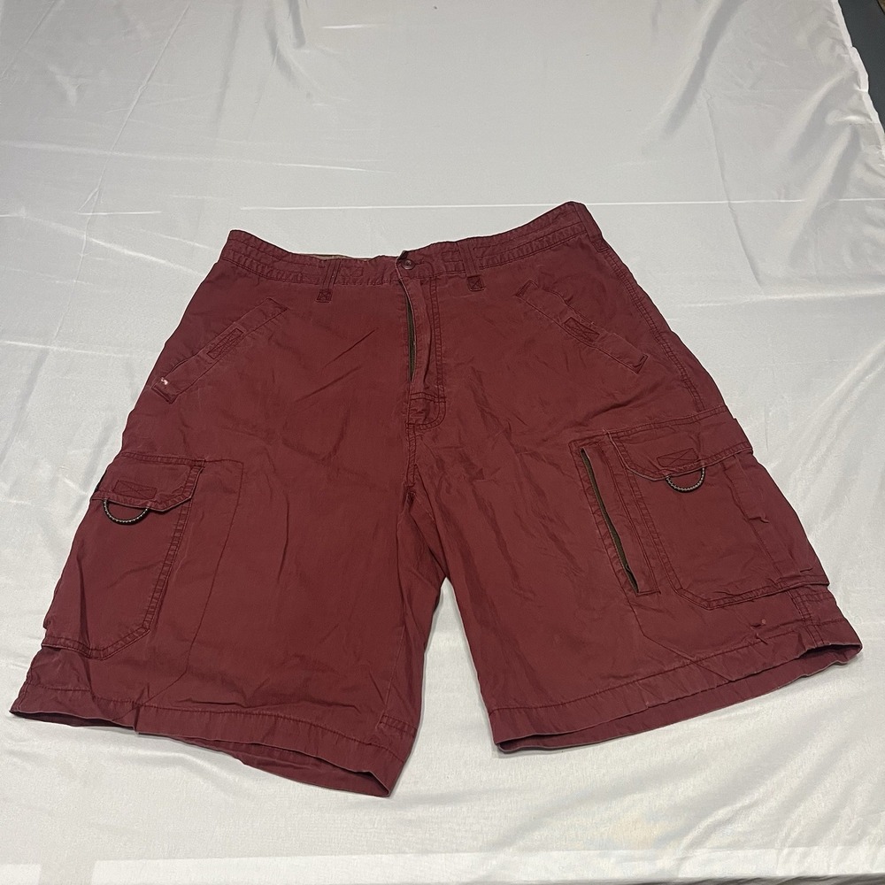 Y2K American Eagle Paratrooper Shorts Mens 34 Maroon Baggy Cargo Utility